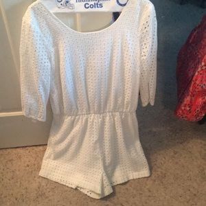 White Anthropologie eyelet romper- brand is Lilka